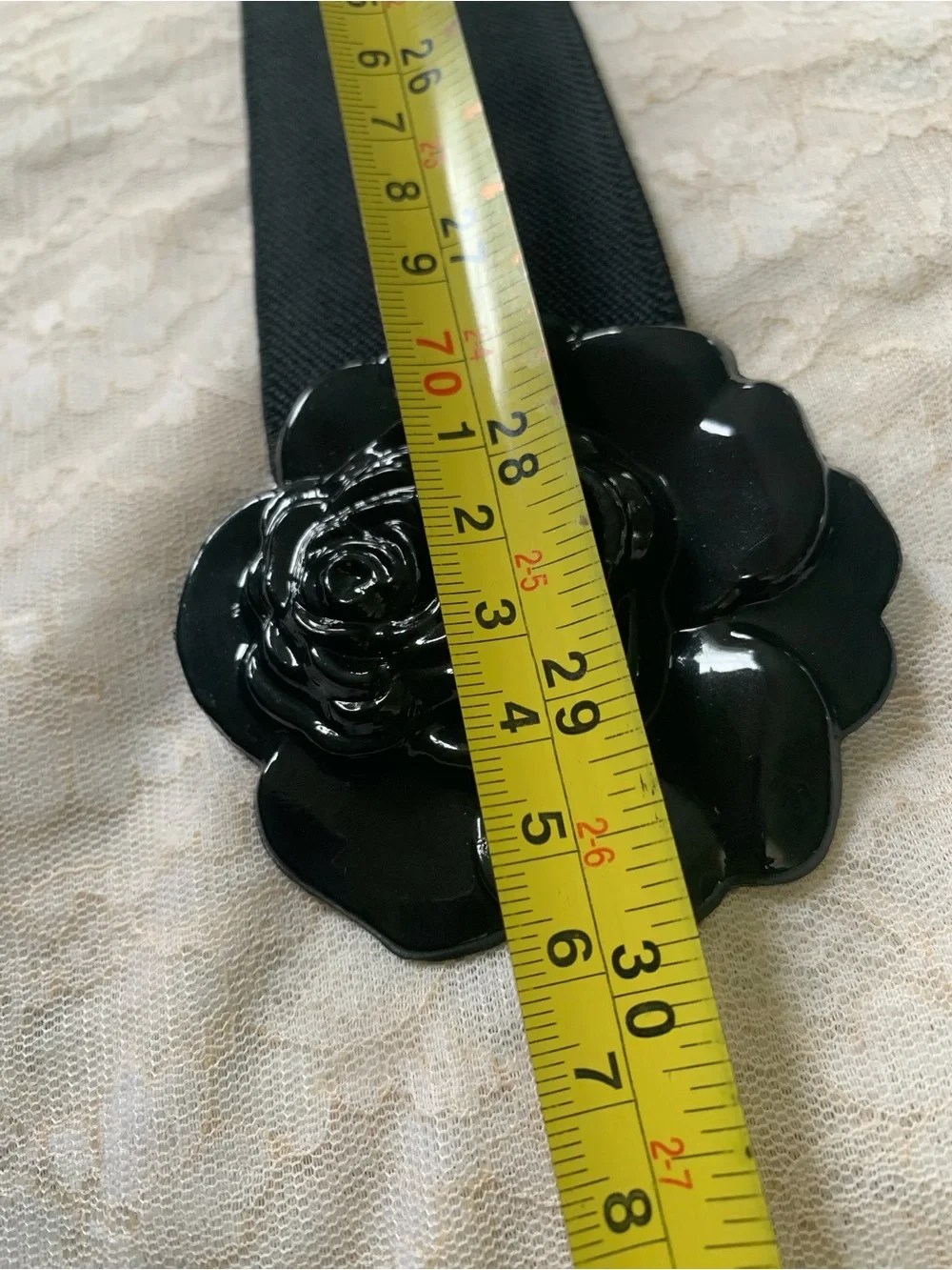 Women’s Black Rose Flower Elastic Stretch Belt | Retro Wide Dress Cinch Band